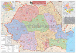 Stiefel Románia irányítószámos térképe, tűzhető, keretes