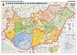 Stiefel Magyarország közigazgatása és közlekedése (2004) iskolai földrajzi falitérkép DUO, 4 db tematikus térkép a hátoldalon