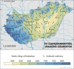 Stiefel Évi csapadékmennyiség, uralkodó szélirányok