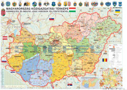 Stiefel Magyarország közigazgatása (2023) iskolai földrajzi falitérkép vármegyék és megyei jogú városok feltüntetésével (140 x 100 cm)