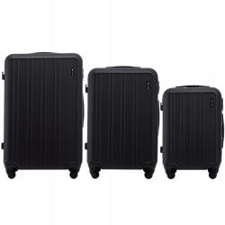 Wings 3 darabos gurulós bőrönd szett, 4 kerékkel, kemény Abs poggyász szett Wings (HRR01-3KPL-BLACK)