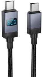 hoco. X118 adatkábel (Type-C - Type-C, 60W, gyorstöltő, 100cm, LED kijelző, cipőfűző) FEKETE (X118_C_C_B)
