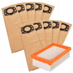 Set 10 Saci Hârtie și 1 Filtru pentru Karcher WD4, WD5, WD6, MV4-MV6 (TRS1-CSOM8-N)