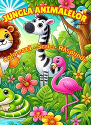 Cotomag Carte de Colorat Jungla Animalelor: Coloreaza-Scrie-Raspunde / Carte de Colorat cu Activitati Pentru Copii de 4-10 Ani Carte de colorat