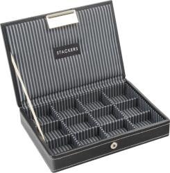 Stackers Cutie pentru butoni Stackers, mini, cu dungi, neagră, cu capac, 12 compartimente (70548)