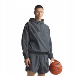 Adidas Anthony Edwards Anorak Pullover kabát, M, szürke, kapucnis, újrahasznosított poliészter (KC1611)