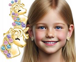 Mennica Bydgoska Ezüst fülbevaló unikornis csavarok baba stift ezüst aranyozott (bizuteria DLA CÓRKI WNUCZKI DZIECI na swieta)