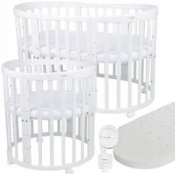 Waldin kiságy (ovális) 7in1 matraccal Kerekek&Övek, Fehér (OWAL-W)