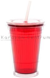  Gimex hőtartó pohár tetővel és szívószállal, piros (C47215)