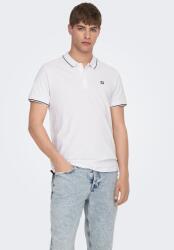 Only & Sons Only & Sons, Galléros organikuspamut póló, Fehér, L (22024827-BRIGHT-WHITE-BLACK-CONTRAST-STRIPE-L)