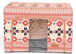 Flippy Összehajtható tárolódoboz, flippy, 66 l pamut és lenvászon, 52 x 42 x 39 cm, elülső ablak, 2 bejárati ajtó kétirányú cipzárral, fém keret, stabil műanyag alaptartó, hagyományos mintás 5-ös modell (132