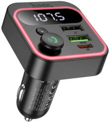 hoco. Bluetooth FM Transmitter és Autós Töltő Hoco E85, 2 x USB-A - 1 x USB-C, Fekete