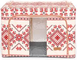Flippy Összecsukható tárolódoboz, Flippy, 100 L pamut és lenvászon, 60X42X40 cm, első ablak, 2 bejárati ajtó kétirányú cipzárral, fém keret, stabil műanyag alaptartó, hagyományos minta 2 (131729)