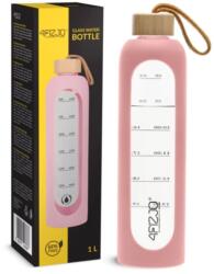 4FIZJO Sportüveg palack, 4FIZJO, időskálával, kényelmes, ergonomikus szájjal, űrtartalom 1 liter, 29, 5 x 8 cm, szilikon bevonattal, rózsaszínű (P-5905973403887)