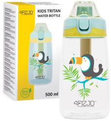 4FIZJO Gyermek vizes palack, 4FIZJO, Tucan modell, BPA-mentes, fogantyúval, szívószállal, zárható, könnyen nyitható, 500ml, 17 x 7 cm, Tritan, szilikon, PP, zöld/narancssárga/szürke (P-5905973403672)