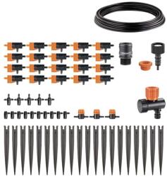 Claber öntözőkészlet 907640000, 20 m-es tömlő, szorító csatlakozás, szerelvények, nyomásstabilizátor, állítható csepegtetők, Quick-Click csatlakozórendszer (907640000)
