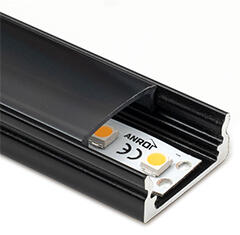 ANRO LED Profile ALP-002 Fekete - Alumínium U profil LED szalaghoz (Fekete búrával) (LP101B - LP-UNICOV1-BLK)