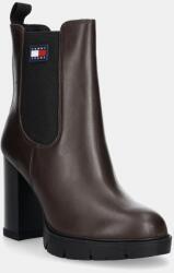 Tommy Jeans bőr csizma TJW LEATHER HEEL BOOT barna, enyhén téliesített, magassarkú, EN0EN02831 - barna Női 39