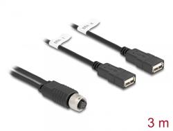 Delock Cablu M12 A-coded 8 pini la 2 x USB 2.0-A M-M 3m, Delock 60651 (60651)