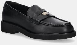 Tommy Hilfiger bőr mokaszin CREST SQUARISH TOE PENNY LOAFER fekete, lapos talpú, FW0FW08633 - fekete Női 39