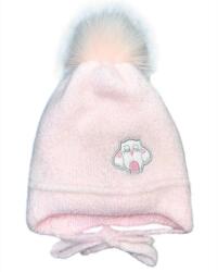  Vastag téli bojtos kötött sapka plüss béléssel, megkötővel - Rózsaszín bagoly (38-40 cm)