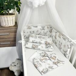  4 részes pamut babaágynemű szett baldachinnal - Hintázó szafari állatok