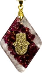  Orgonit Nyaklánc Gránáttal, Fatima Keze, Kristály, Fehér Kvarc, Gyönyörű Ajándék (Naszyjnik z granatem i kryształem 00189)