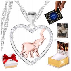 Larezo Ezüst nyaklánc Elefánt 925 Elefánt szív cirkóniákkal Elefánt Nyomtatás (łańcuszek lśniące cyrkonie forever friends 02)