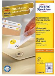 AVERY Etikett AVERY L4736REV-100 45, 7x21, 2 mm univerzális visszaszedhető 4800 címke/doboz 100 ív/doboz (L4736REV-100) - irodaszerwebaruhaz