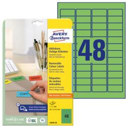 AVERY Etikett AVERY L6040-20 45, 7x21, 2mm univerzális visszaszedhető zöld 960 címke/doboz 20 ív/doboz (L6040-20) - irodaszerwebaruhaz