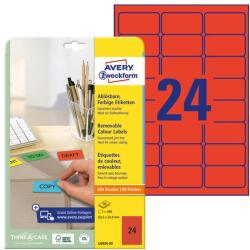 AVERY Etikett AVERY L6034-20 63, 5x33, 9mm univerzális piros 480 címke/doboz 20 ív/doboz (L6034-20) - irodaszerwebaruhaz