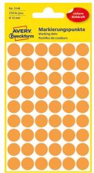 AVERY Etikett AVERY 3148 jelölőpont 12 mm neon narancssárga 270 címke/doboz 5 ív/doboz (3148) - irodaszerwebaruhaz