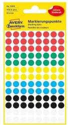 AVERY Etikett AVERY 3090 öntapadó jelölőpont vegyes 6 szín 8mm 416 jelölőpont/csomag (3090) - irodaszerwebaruhaz