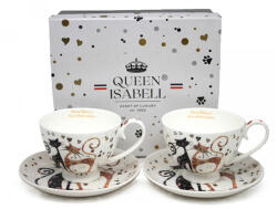 P&P Import Porceláncsésze+alj, 2 személyes, 250ml, fekete-barna virágos cica (W20CT156-25257)