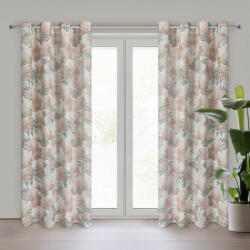Takoy Sötétítő függöny DEMI lenkeverék anyagból öko stílusú hortenziavirág-mintával 140 x 250 cm