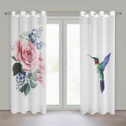 Takoy LIA etamin függönyszett, 2 db-os, könnyű etamin anyagból, rózsa- és bájos kolibri mintával, 140×260 cm