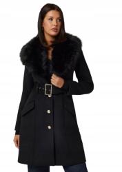 GUESS Női Kabát Térdig Érő Szőrmével Fekete Gyapjúval 46 Gnh