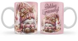 Nevesajándék Karácsonyi Bögre 3 dl - Boldog Karácsonyt feliratú Rózsaszín Gnome Manós (B1370)