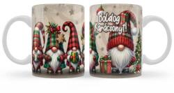 Nevesajándék Karácsonyi Bögre 3 dl - Boldog Karácsonyt feliratú Gnome Manók (B1369)