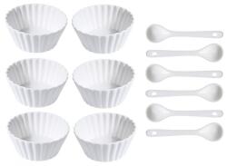 Excellent Houseware Porcelán tálak készlet kanállal 12 db hullámos keskeny tálakkal (1211)