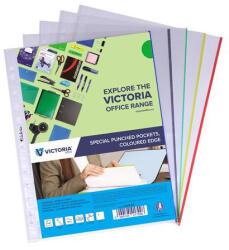 Victoria Genotherm, lefűzhető, színes szélű, A4, 50 mikron, víztiszta, VICTORIA, vegyes színű (25db/csomag) (GLFVA450VSZSZ)