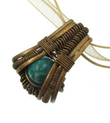  Egyedi Amazonit drótékszer medál, antikolt rézdrót foglalatban