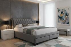 Saltsib Pat matrimonial Elegant, elemente lemn masiv, sertare, tapitat cu stofa, cu somiera, 160x200 cm, gri (00004259)