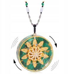  Orgonit Nyaklánc, Forgó, Malachit, Réz, Arany Fólia, Szív, Ajándéknak (NASZYJNIK ORGONITOWY ODPROMIENNIK OBROTOWY)