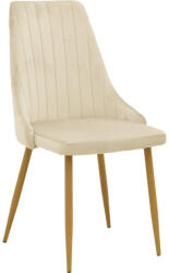 FDY Scaun Bucatarie/Dining Azmer Catifea Bej, Picioare Metalice Finisaj Lemn