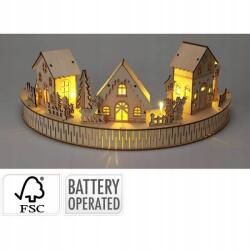  Karácsonyi dekoráció Led fénnyel 20 cm-es fa falu barna (KO-AX5350270)