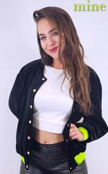  Női bomber dzseki fekete neon Mine velúr, L-es méret