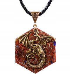  Medál Nyaklánc Amulett Orgonit Nagy Főnix Vörös Jáspis Réz Lázúrkő (Naszyjnik Orgonitowy Feniks Jaspis Czerwony)
