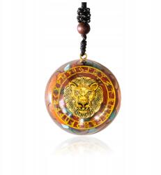  Orgonit Nyaklánc Vörös Jáspis Turkizzal, Arany Kő Goldstone, Réz Oroszlán (NASZYJNIK ORGONITOWY JASPIS TURKUS GOLDSTONE)