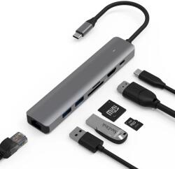 Usb-c Hub dokkoló állomás 2x Usb, Hdmi 4k, Pd 100W, Lan, Sd kártyaolvasó (LH0760)